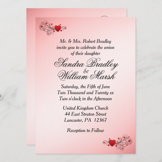 Romantic Hearts Wedding Invitation Kaart (Voorkant / Achterkant)