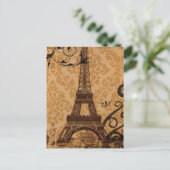 Romantic Herfst Autumn damask Paris Eiffel Tower Briefkaart (Staand voorkant)