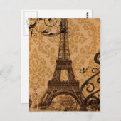 Romantic Herfst Autumn damask Paris Eiffel Tower Briefkaart (Voorkant / Achterkant)