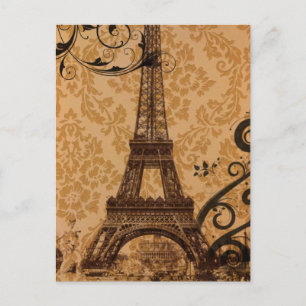 Romantic Herfst Autumn damask Paris Eiffel Tower Briefkaart