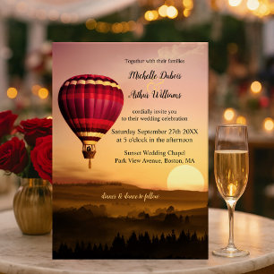 Romantic Hot Air Ballon Sunset Weddenschap Kaart