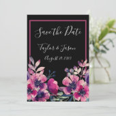 Romantic Hot Pink Floral Script Weddenschap Save The Date (Staand voorkant)
