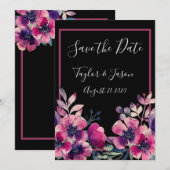 Romantic Hot Pink Floral Script Weddenschap Save The Date (Voorkant / Achterkant)