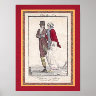 Romantic  Ice Skating Antiek Engraving Poster