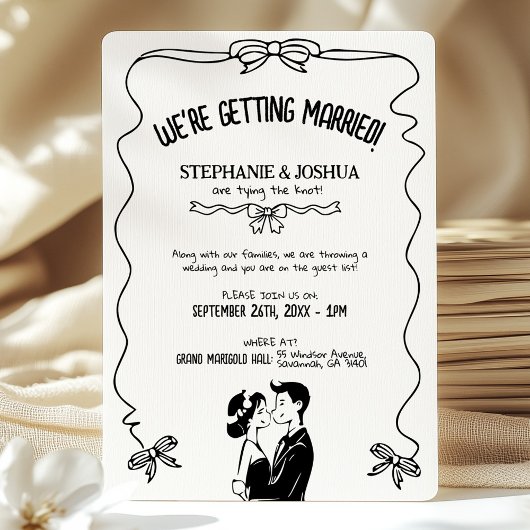 Romantic Illustrated Couple Wedding Save the Date Kaart