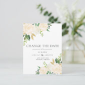 Romantic Ivory Rozen Wedding verander de datum Aankondigingskaart (Staand voorkant)