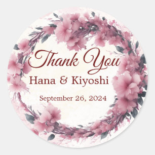 Romantic Japan Pink Cherry Blossom Circle Sticker