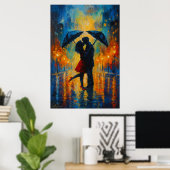 Romantic Kiss in the Rain Poster (Thuiskantoor)