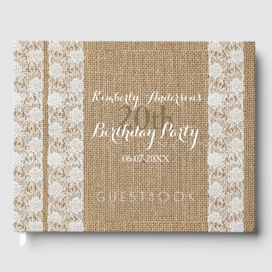 Romantic Lace burlap 20e Anniversaire Livre d'invi (Recto)