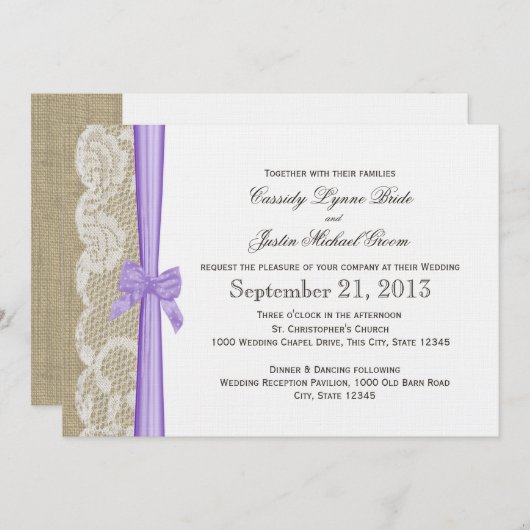 Romantic Lace en Bow Wedding Kaart (Voorkant / Achterkant)