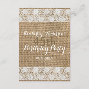 Romantic Lace en burlap 45th Birthday Party Inv Kaart