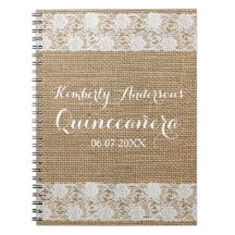 Romantic Lace en burlap Quinceañera Guest Book