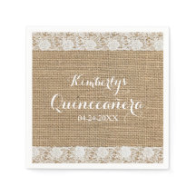 Romantic Lace en burlap Quinceañera Paper Napkins