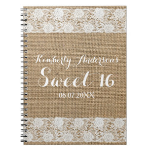 Romantic Lace en Burlap Sweet 16 Guest Book Notitieboek