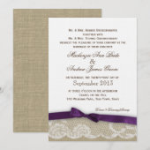 Romantic Lace en Dark Paarse Bow Wedding Kaart (Voorkant / Achterkant)