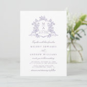 Romantic Lavender Floral Crest Wedding Kaart (Staand voorkant)