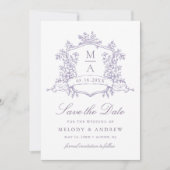 Romantic Lavender Floral Crest Wedding Save The Date (Voorkant)
