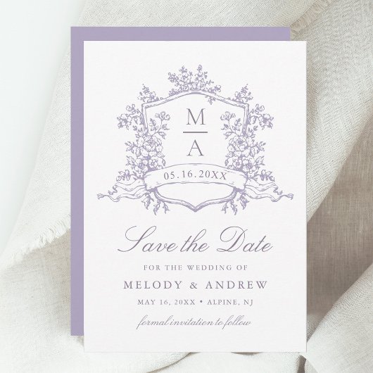 Romantic Lavender Floral Crest Wedding Save The Date
