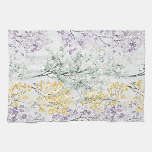 Romantic Lavender Green Yellow Flowers Theedoek (Horizontaal)