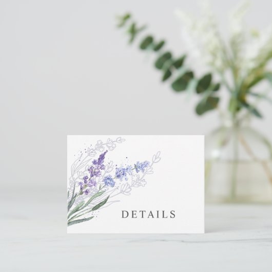 Romantic Lavender Waterverf Floral - Gegevens Informatiekaartje (Staand voorkant)