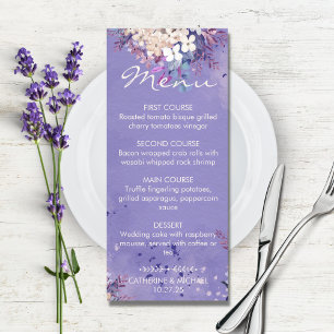 Romantic Lavender Waterverf Floral Spring Wedding Menu
