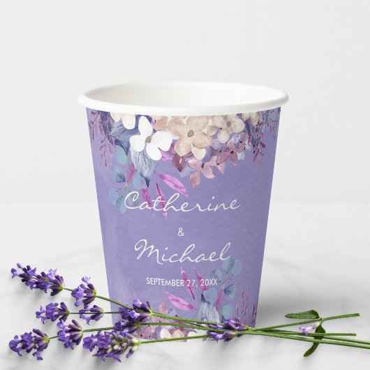 Romantic Lavender Waterverf Floral Spring Wedding Papieren Bekers