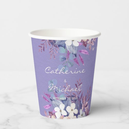 Romantic Lavender Waterverf Floral Spring Wedding Papieren Bekers (Achterkant)