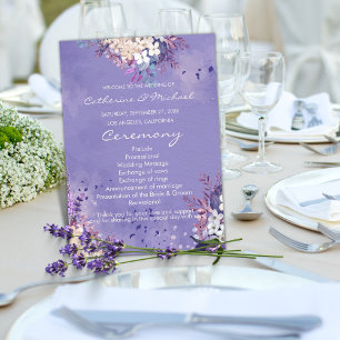 Romantic Lavender Waterverf Floral Spring Wedding Programma