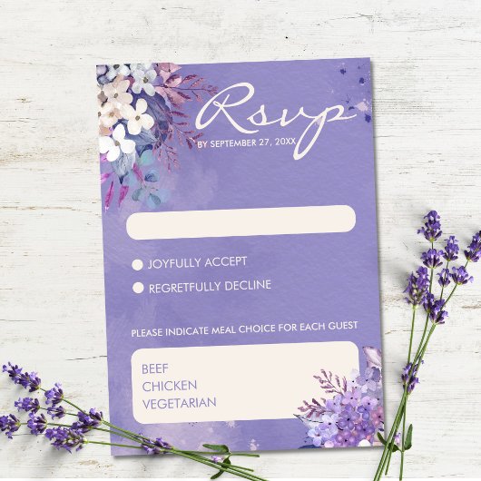 Romantic Lavender Waterverf Floral Spring Wedding RSVP Kaartje