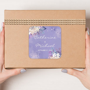 Romantic Lavender Waterverf Floral Spring Wedding Vierkante Sticker