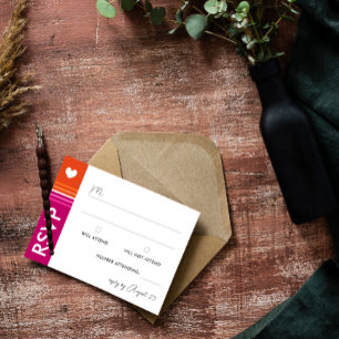 Romantic Lesbian Flag Stripes Wedding RSVP Kaartje