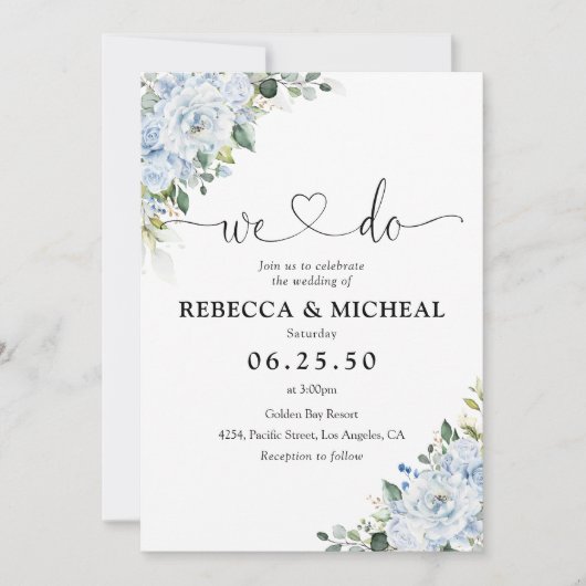 Romantic Light Blue Floral Wedding Invitation (Devant)