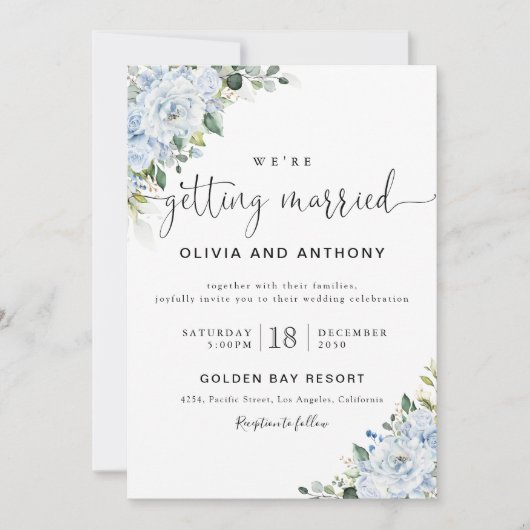 Romantic Light Blue Floral Wedding Invitation (Devant)