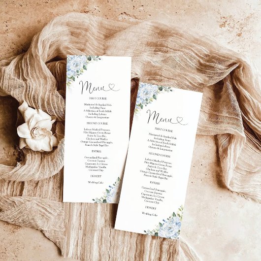 Romantic Light Blue Floral Wedding Menu