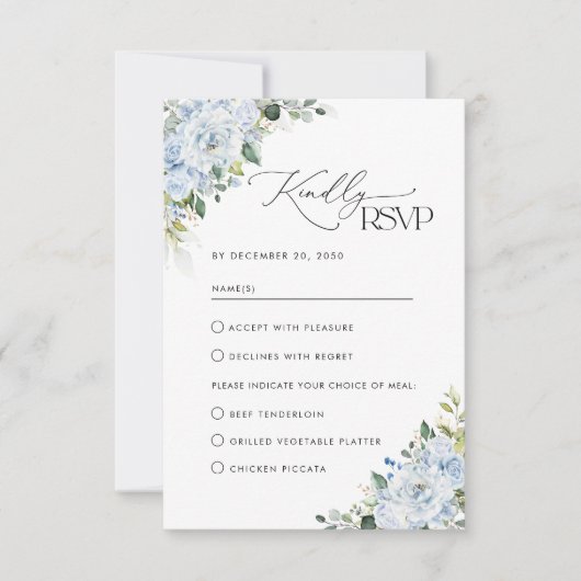 Romantic Light Blue Floral Wedding RSVP Card (Devant)