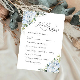 Romantic Light Blue Floral Wedding RSVP Card Kaartje