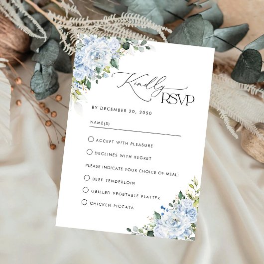 Romantic Light Blue Floral Wedding RSVP Card Kaartje