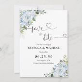 Romantic Light Blue Floral Wedding Save The Date (Voorkant)