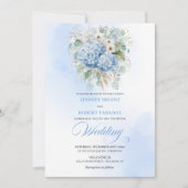 Romantic Light Blue Hydrangea Gold Wedding Invite Kaart (Voorkant)