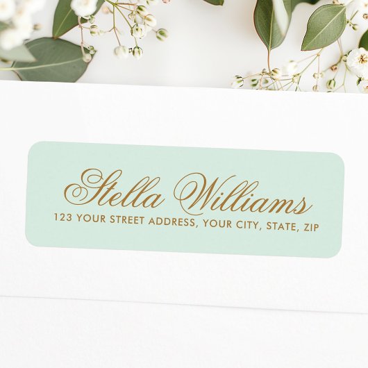 Romantic light mint kalligraphy scriptadres etiket