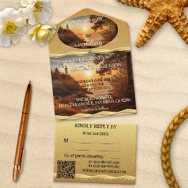 Romantic Lighthouse Coastal Wedding All In One Uitnodiging