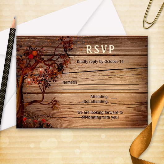Romantic Lights Fall Wedding RSVP-kaart Kaart
