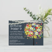 Romantic Lights Whimsical Tree Post Wedding Invite Kaart (Staand voorkant)