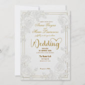 Romantic Line Art Rose Faux Gold Foil Wedding  Kaart (Voorkant)