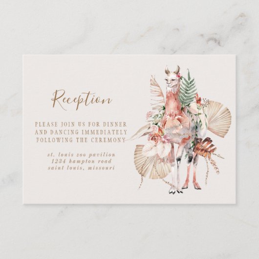 Romantic Llama Wedding Reception Informatiekaartje (Voorkant)