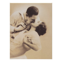 Romantic Love Couple Kissing vintage illustration