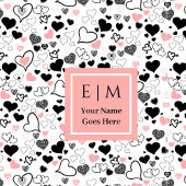 Romantic Love Gift Bath Towel Pink Black Hearts