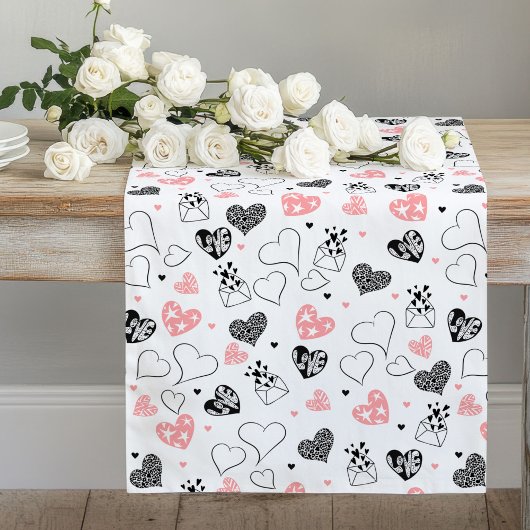 Romantic Love Gift Pink Black Heart Table Runner Lange Tafelloper
