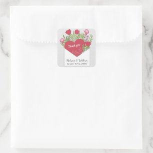 Romantic Love Letter Rozen & Heart Custom Wedding Vierkante Sticker