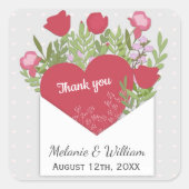 Romantic Love Letter Rozen & Heart Custom Wedding Vierkante Sticker (Voorkant)
